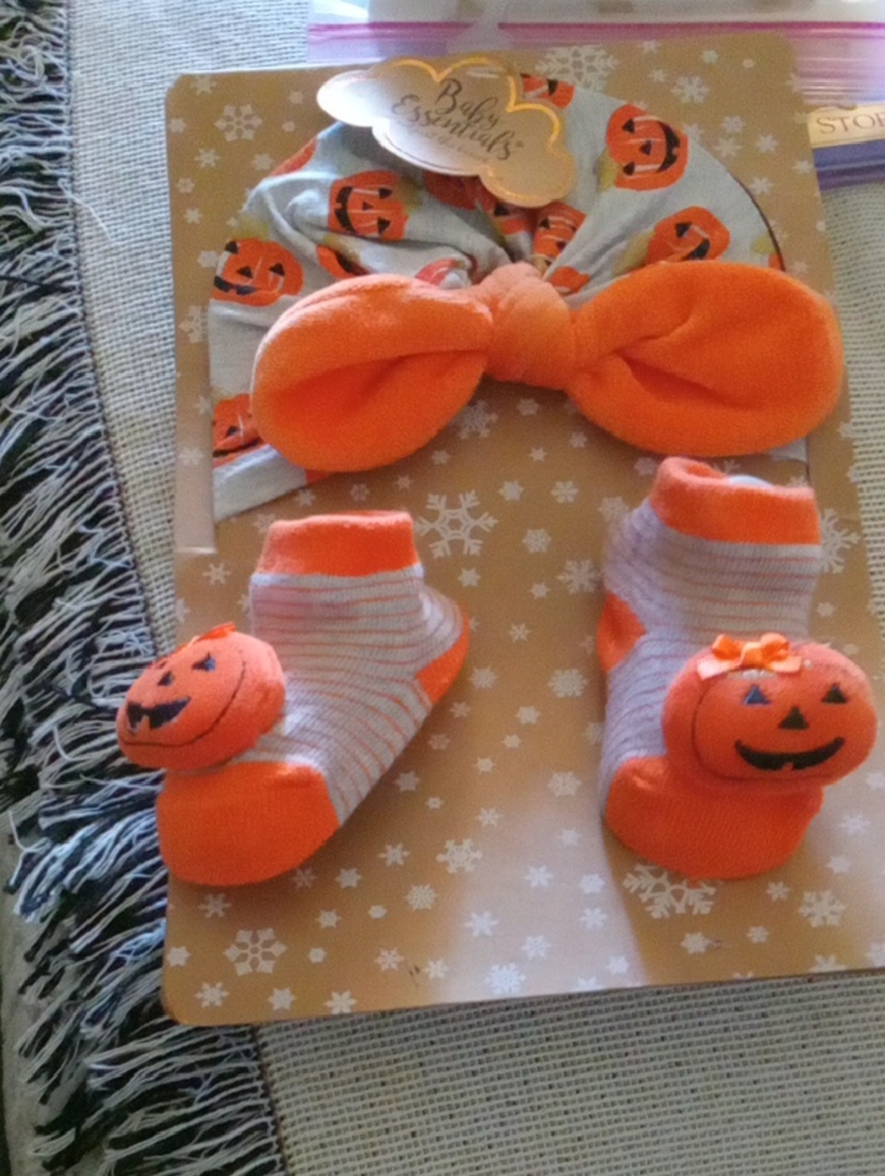 Baby Essentials Orange and Gray Pumpkin Headband & Sock Set
